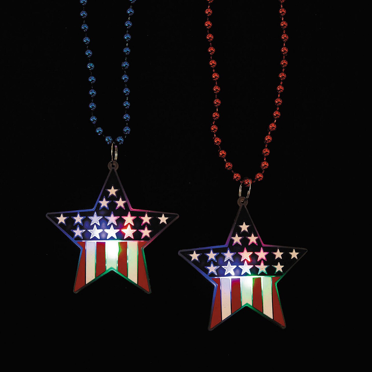 33" Patriotic USA Flag Light Up Star Charm Necklaces 12 Pieces